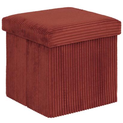 Taburet pliabil cu depozitare Atmosphera Arum, catifea raiata, 38 cm, ambra