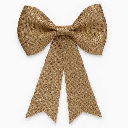 Fundiță decorativă aurie cu paiete pentru brad și aranjamente festive, 19x24 cm