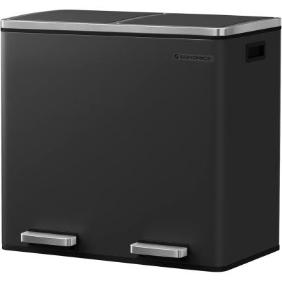 Coș de gunoi reciclare SONGMICS din inox, 2 compartimente 2x24L, negru