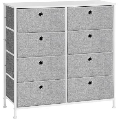 Comodă SONGMICS cu 8 sertare textile, cadru metalic și blat MDF, gri-alb