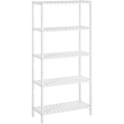 Raft de depozitare din bambus Songmics, 5 polite reglabile, alb, 130x60x26 cm