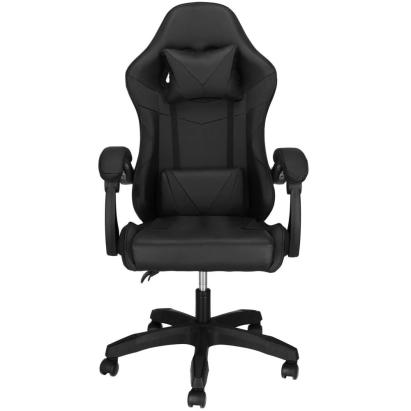 Scaun gaming ergonomic pentru birou, cu suport lombar si tetiera, negru