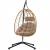 Leagan tip cuib suspendat cu perna, pliabil, cadru metalic, maro
