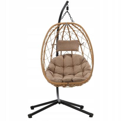 Leagan tip cuib suspendat cu perna, pliabil, cadru metalic, maro