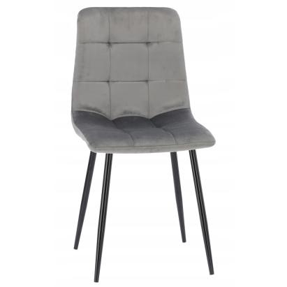 Scaun de living tapitat cu catifea gri, spătar matlasat, 44x54x89 cm