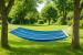 Hamac de gradina cu bara din lemn, material textil, 120 kg, 200x100 cm, albastru