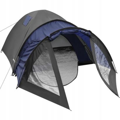 Cort camping pentru 4 persoane cu antreu, impermeabil 3000 mm, negru-albastru