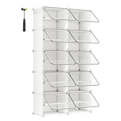 Dulap modular pentru pantofi cu 10 compartimente si usi transparente, alb