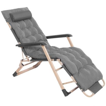 Sezlong pliabil gri cu perna si suport picioare reglabil, 176x66x92 cm