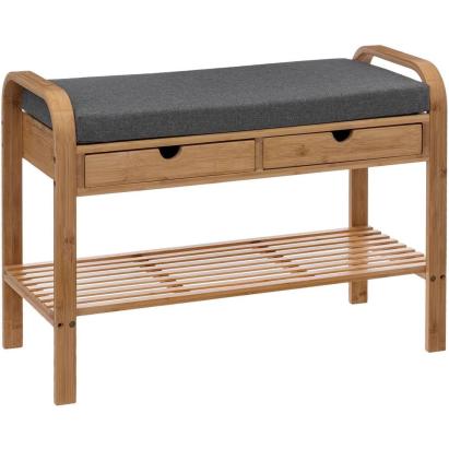 Banca pentru pantofi cu 2 sertare si sezut, din bambus, 74x34x55 cm