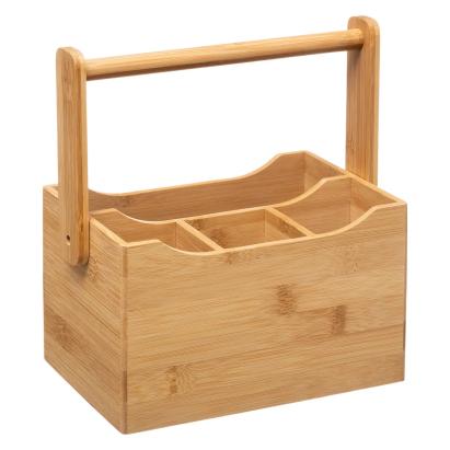 Organizator pentru tacamuri si servetele din bambus cu maner, 24x14x24 cm