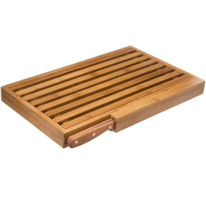 Tavă pentru tăiat pâine din bambus cu cuțit inclus, 44x27 cm, bej