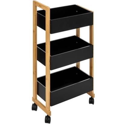 Etajera cu roti Atmosphera Natureo, 3 niveluri, bambus si MDF, negru