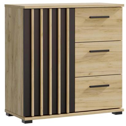 Comoda Montana 80 cu 3 sertare si 1 usa, negru si stejar craft, 81x37x80 cm