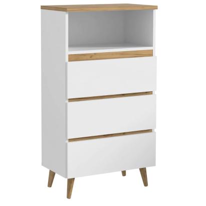 Comodă bibliotecă Norge 03 cu 3 sertare și raft deschis, alb stejar craft