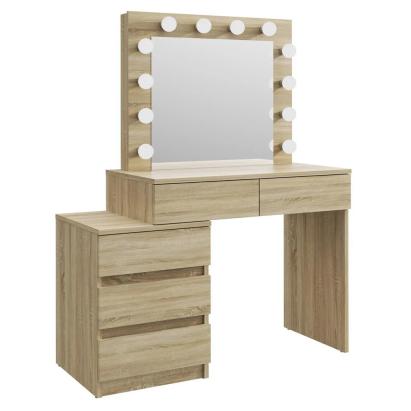 Masă de toaletă Adele cu oglindă LED, 5 sertare, 113x47x142 cm, sonoma