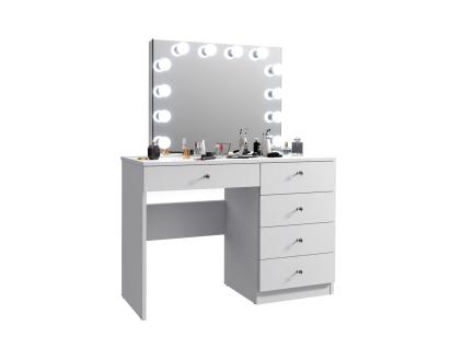 Masă de toaletă Cristal Full cu oglindă LED și 5 sertare, alb