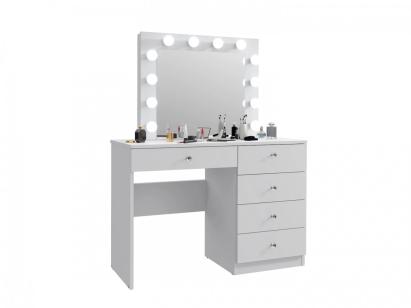 Masă de toaletă cu oglindă iluminată 12 LED și 5 sertare, alb