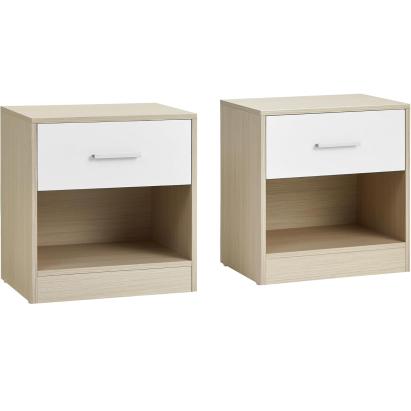 Set 2 noptiere VASAGLE cu sertar si compartiment deschis, bej natur/alb