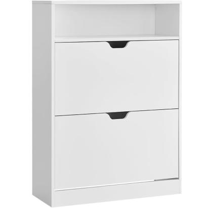 Dulap de pantofi VASAGLE alb mat 80x24x102 cm cu 2 uși rabatabile