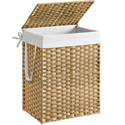 Cos de rufe SONGMICS cu capac, ratan sintetic, sac detasabil, 90 L, natur