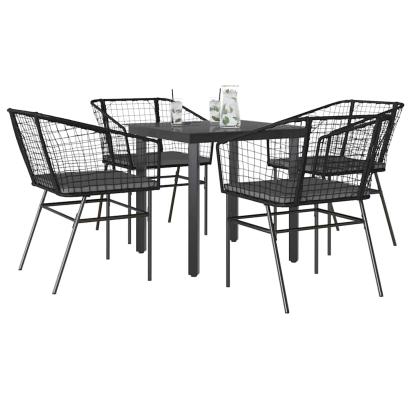 Set de sufragerie de grădină 5 piese neagră Sticlă Poly Rattan GartenMobel Dekor