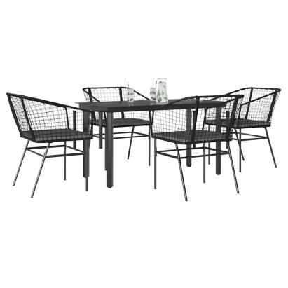 Set de sufragerie de grădină 5 piese neagră Sticlă Poly Rattan GartenMobel Dekor