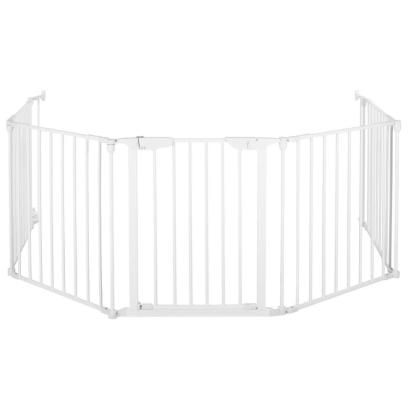 Bariera de protectie pentru copii 318x75 cm, alba, 5 panouri cu poarta