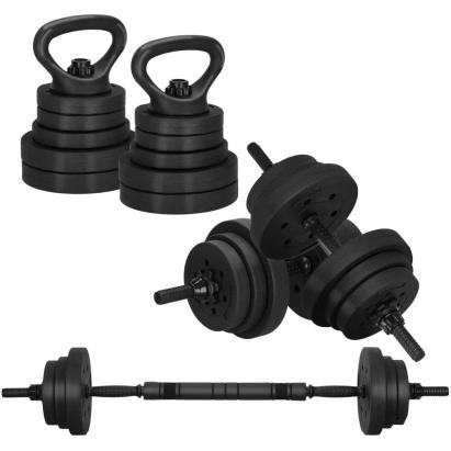 Set greutăți multifuncțional 3 în 1, gantere, kettlebell și halteră 29 kg