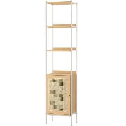 Biblioteca VASAGLE Boho cu 6 etaje si usa tip ratan, alb-bej, 175 cm