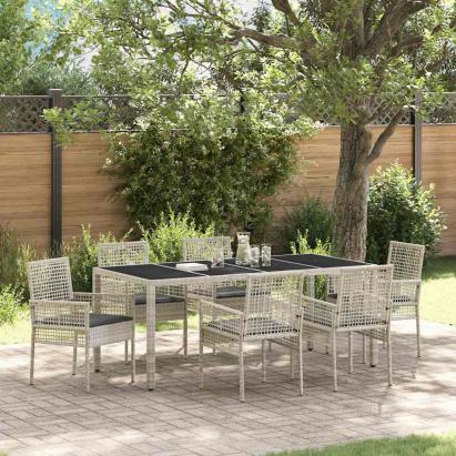 Set de masă pentru grădină 7 pcs Gri deschis poliratan GartenMobel Dekor