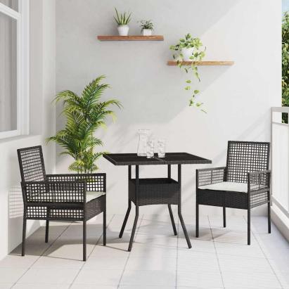 Set de masă pentru grădină 3 pcs Negru poliratan GartenMobel Dekor