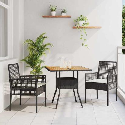 Set de masă pentru grădină 3 pcs Negru poliratan GartenMobel Dekor