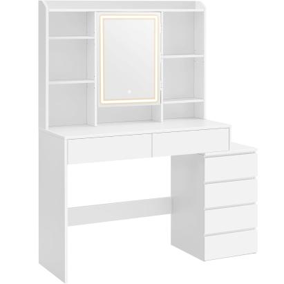Masă de toaletă VASAGLE cu oglindă LED reglabilă și 6 sertare, alb