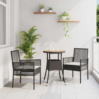 Set de masă pentru grădină 3 pcs Negru poliratan GartenMobel Dekor