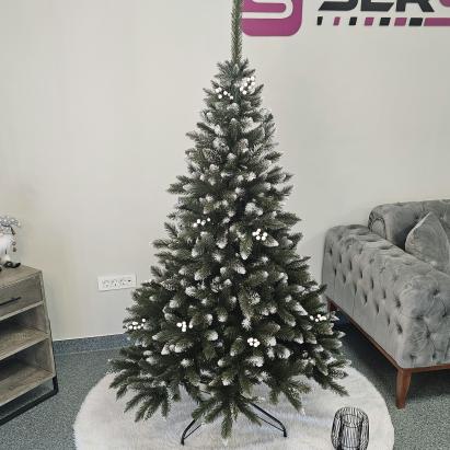 Brad artificial WhiteBerry 180 cm cu zapada, conuri si cristale