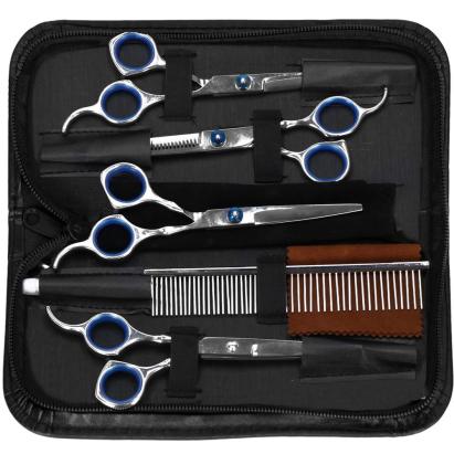 Set îngrijire animale de companie cu 4 foarfece inox și accesorii