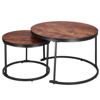 Set 2 masute de cafea suprapozabile maro, cu cadru din otel