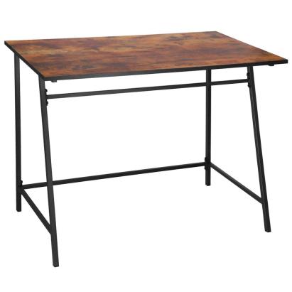 Birou industrial cu cadru metalic si blat maro, 100x50x76 cm