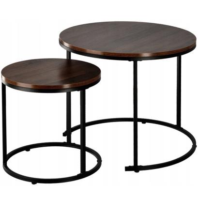 Set 2 mese de cafea maro cu blat MDF si cadru din otel, design modern