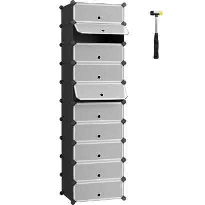 Dulap pentru pantofi modular SONGMICS, 10 compartimente, negru, 43x31x173 cm