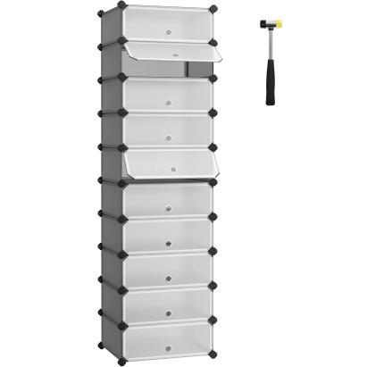 Dulap de pantofi modular Songmics, 10 compartimente, configurabil, gri