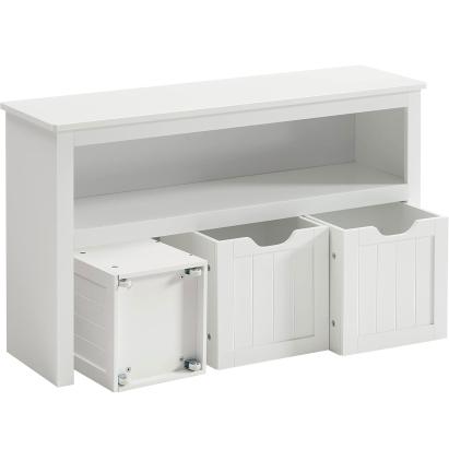 Comodă pentru depozitare jucării VASAGLE, 3 cutii mobile, alb, 102x30x60 cm