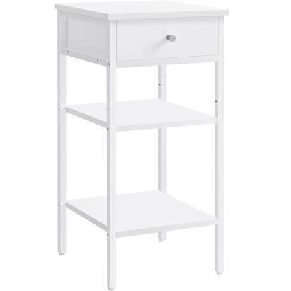 Noptieră VASAGLE albă cu sertar și 2 rafturi, design modern, 35x35x70 cm