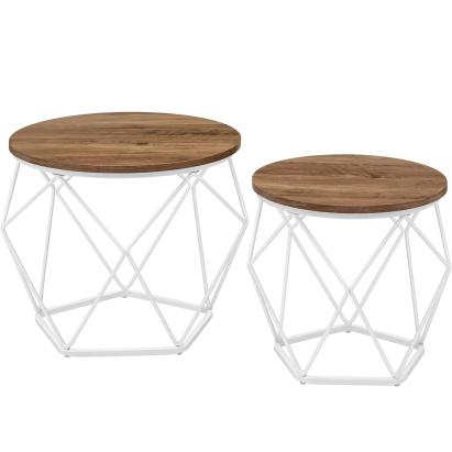 Set 2 mese de cafea rotunde Vasagle, blat detasabil, alb/maro