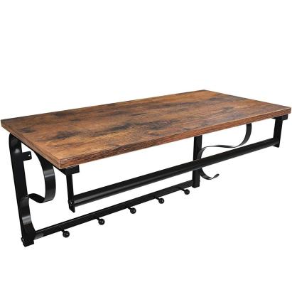Cuier de perete VASAGLE cu raft, bară și 5 cârlige, maro rustic