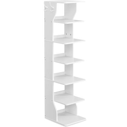 Raft de pantofi îngust VASAGLE, 6 niveluri, cu cârlige, alb, 30x26,4x110,4 cm