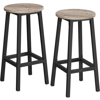 Set 2 scaune de bar VASAGLE, 65 cm, stil industrial, gri-negru