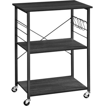 Raft de bucatarie pe roti Vasagle, 3 rafturi, carlige si design industrial