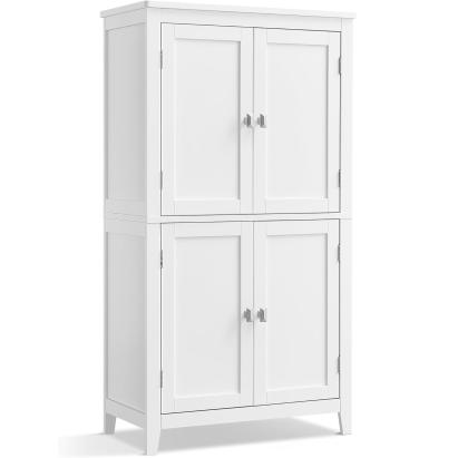 Dulap de baie VASAGLE alb din MDF, cu 4 usi si rafturi reglabile, 30x60x110 cm